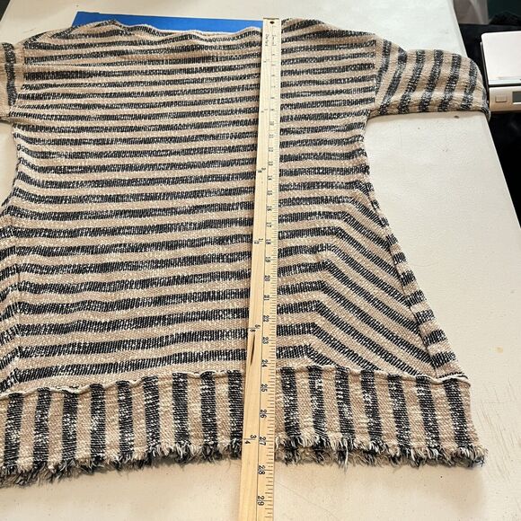 Soft Surroundings Womens Tunic Sweater Size L Striped Textured Black Tan Raw Hem - Picture 11 of 12